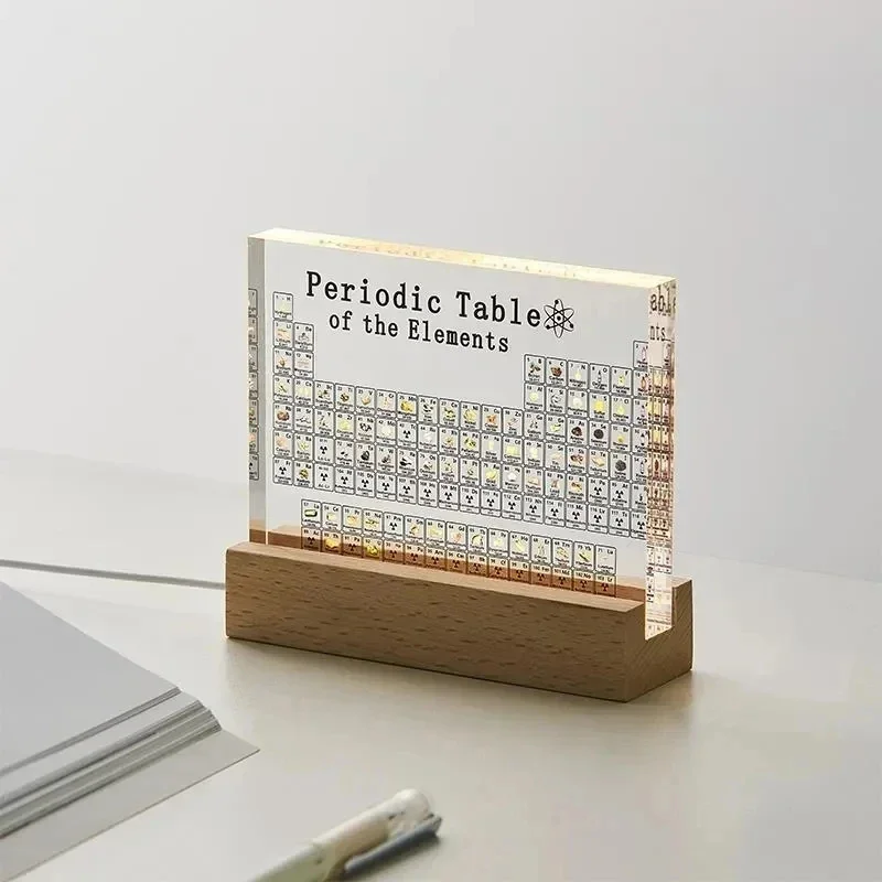 Lighting Home Decor Ideas - Mendelejew-Periodensystem Acryl-Druck mit Holz-Lichtbasis - Wissenschaftsgeschenkidee