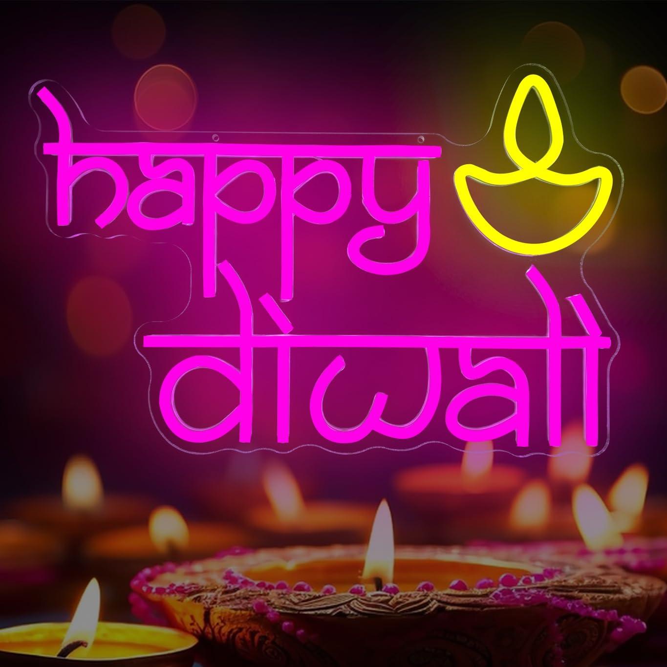 Wall Decor Lighting - Fröhliches Diwali Neonschild USB-Betrieben LED Dimmbare