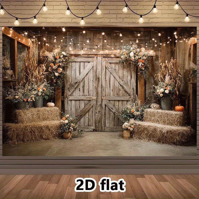 Lighting Decor Photos - 2D Flache, Rustikale Scheunen-Tapisserie Herbst-Hochzeitsdekoration Heuballen
